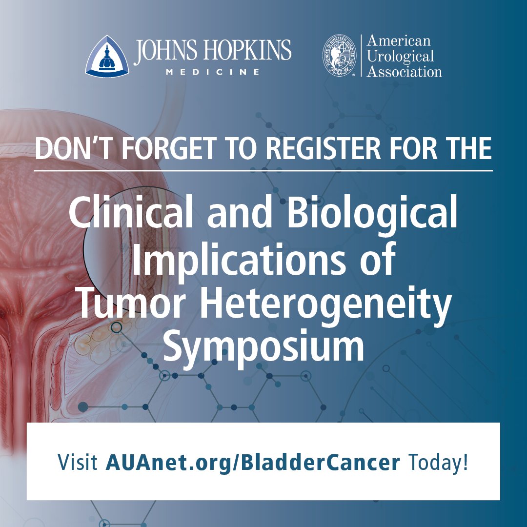 Amer. Urol. Assn. (@amerurological) on Twitter photo There’s still time to register for the 2023 translational bladder cancer research collaboration, hosted by <a href="/HopkinsMedicine/">Johns Hopkins Medicine</a> and the AUA. Don't miss this two-day symposium on Clinical and Biological Implications of Tumor Heterogeneity.
Register now! auau.auanet.org/content/clinic… There’s still time to register for the 2023 translational bladder cancer research collaboration, hosted by <a href="/HopkinsMedicine/">Johns Hopkins Medicine</a> and the AUA. Don't miss this two-day symposium on Clinical and Biological Implications of Tumor Heterogeneity.
Register now! auau.auanet.org/content/clinic…