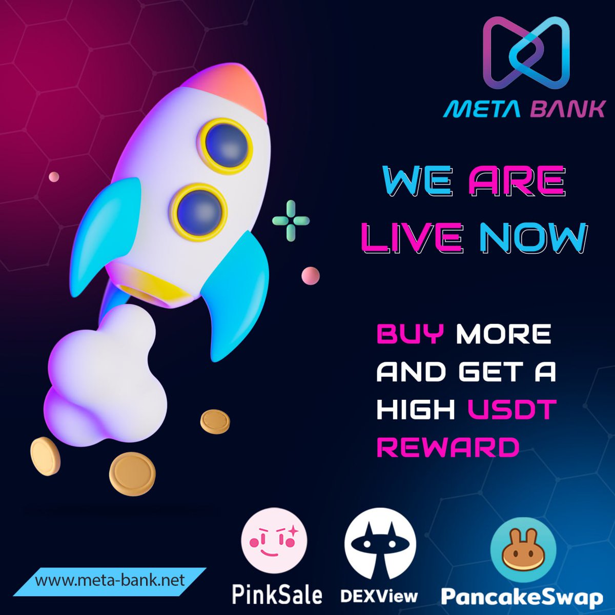 We live in Pancake swap buy now : 
pancakeswap.finance/swap?outputCur…

Buy from dexview : dexview.com/bsc/0xBc533395…

<a href="/MetaBankTraders/">Meta Bank</a>