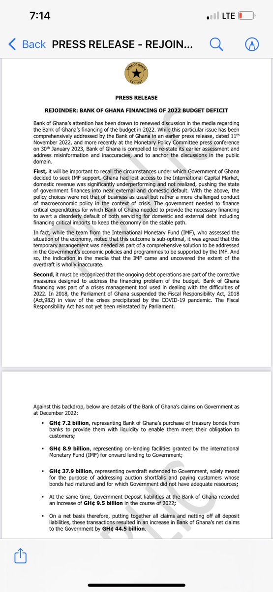SammyGyamfi_'s tweet photo. This statement from the BoG is an admission of criminality and can suffice as a confession statement. The governor of the BoG and all those culpable are candidates for criminal prosecution under section 67 of the ACT 612 for violating section 30 of ACT 612 as amended by ACT 918. https://t.co/aXcyNtPcyE