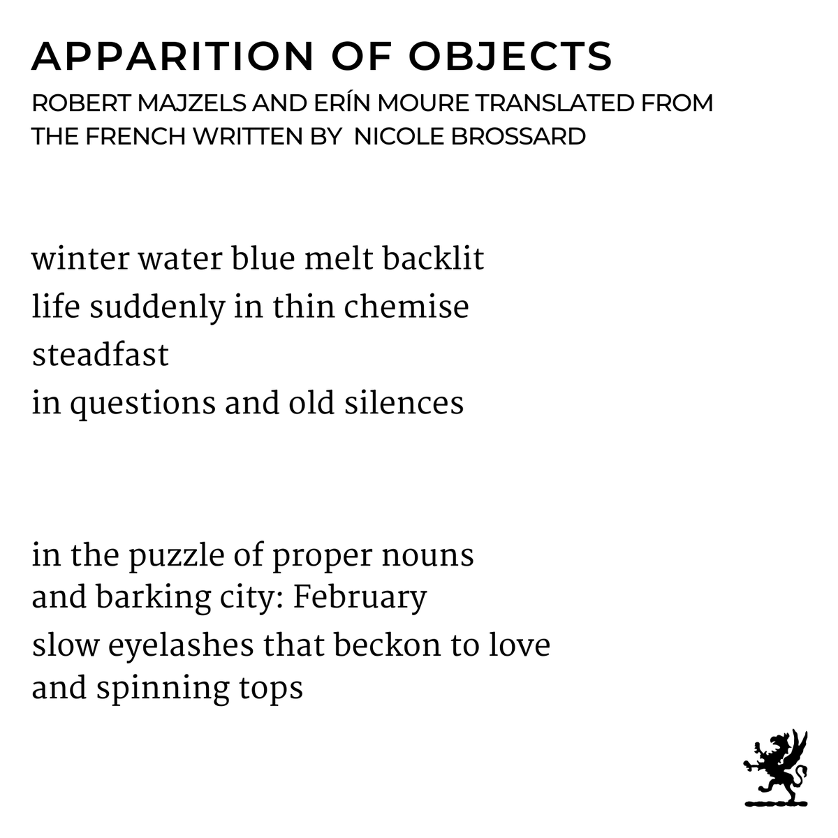griffinpoetry's tweet photo. Our #PoemoftheWeek, a beautiful translation by @ErinMoure and Robert Majzels of @NicBrossard's poem.
Read the full poem: https://t.co/uVY0b5x7eX
Catch @ErinMoure in conversation with @ValzhynaMort on February 16th at our #TranslationTalks!
Register: https://t.co/OCcAasD84i https://t.co/qtlj4MWDrl