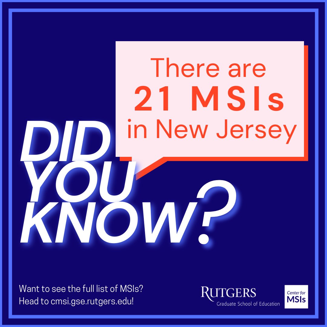 CenterForMSIs's tweet photo. ❓Did you know ❓
There are 21 MSIs in New Jersey! If you’re a New Jersey MSI, retweet so others can find you! 🏫🌟
#WhatareMSIs #MSIs #CMSI #HBCU #ANNAPISI #TCU #ANNH #NASNTI #HBCUs #ANNAPISIs #TCUs #highered #college #university #education #school #academics #MSIAwareness https://t.co/hGa3RkQwZX