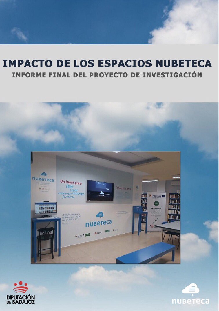 @DipdeBadajoz apuesta por #Nubeteca un Plan de Fomento de #LecturaDigital pionero y único en el mundo de las #bibliotecas como señala el estudio sobre el Impacto #EspaciosNubeteca en el #PréstamoDigital, realizado por investigadores de las universidades de @infouex y @usal