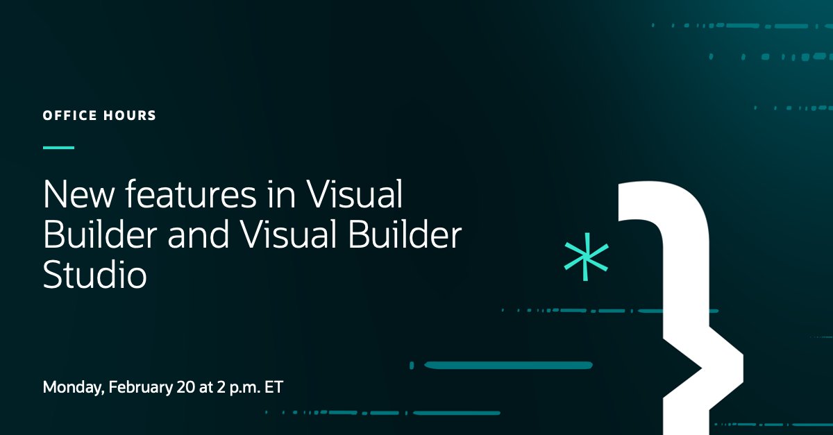 ShayOracle's tweet image. Join us to learn about the new features rolling out this month in #Oracle Visual Builder and VB Studio 2304. asktom.oracle.com/pls/apex/askto…
in this month's #OracleVB office hours