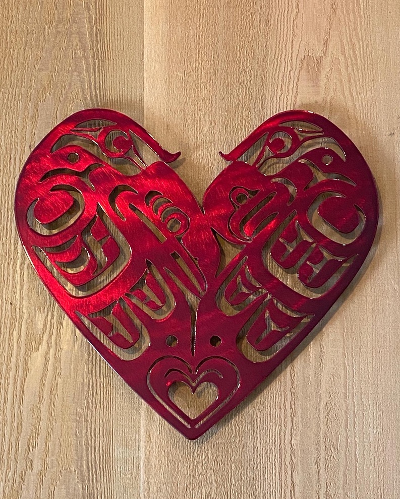 Valentine’s Day is just around the corner! ‘Lovebirds’ panel by <a href="/ruggid_coast/">Ruggid Coast</a>  with art by Harold Alfred (Kwakwaka’wakw).
spirit-gallery.com/shop

#valentines #heart #lovebirds #giveart #westcoastart #firstnationsart