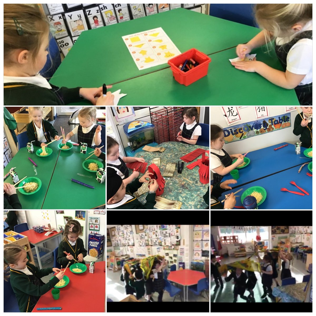 Today, Class 1 have been celebrating Chinese New Year. We made and decorated lanterns and practised our origami skills to create a Zodiac rabbit. We had a go at traditional Chinese dancing using ribbons and a dragon and then finished off with noodles and spring rolls 😋