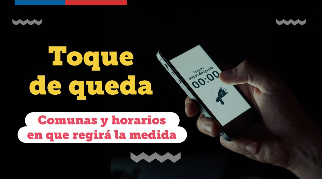 GobiernodeChile's tweet photo. Desde este viernes, comenzará a regir el toque de queda en varias comunas de nuestro país.

ℹ️ Las personas que necesiten movilizarse en toque de queda, deben solicitar un salvoconducto en https://t.co/ho9ivj3Pze o presencialmente en cualquier comisaría o retén de @Carabdechile. https://t.co/SjVgWaZZqc