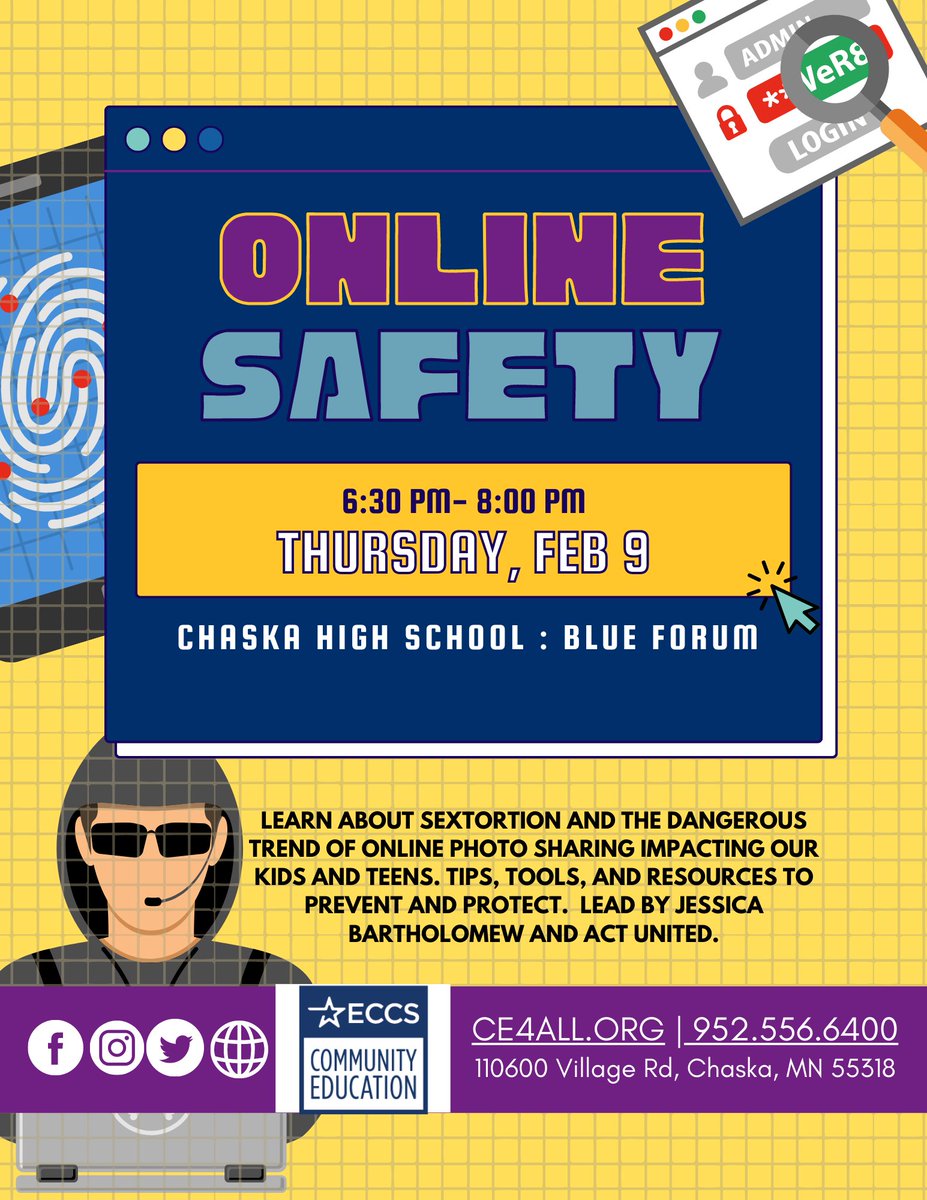 ** Reminder **
Tonight's #Stigma180 discussion is centered around online safety; tips, tools and resources to prevent and protect. This free seminar is set for 6:30 to 8 p.m. at the Blue Forum at Chaska High School @ce4all