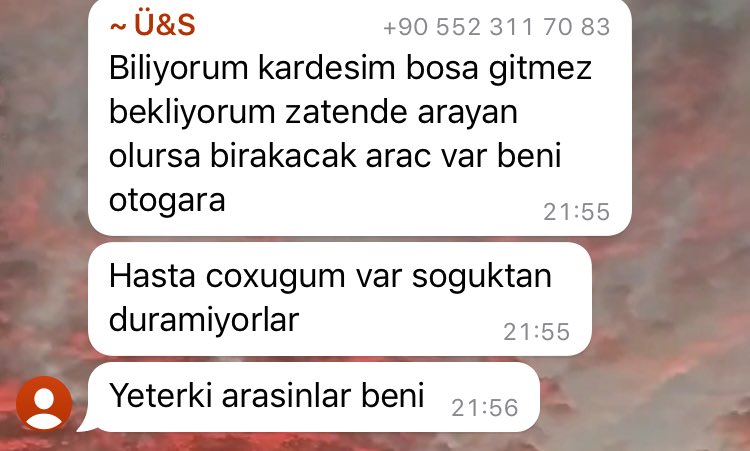 Hatay iskenderun otogarı 5 kişilik aile abinin hasta çocuğu var 10 saattir otogarda mahsur kalmışlar acil yardım ve tıbbi destek gerekli.     Ümit yılmaz 0552 311 70 83 <a href="/AFADBaskanlik/">AFAD</a> <a href="/ahbap/">Ahbap</a> <a href="/OguzhanUgur/">Oğuzhan Uğur</a> <a href="/HatayBSB/">Hatay Büyükşehir Belediyesi</a> <a href="/combatryy/">CombatRy</a> <a href="/2xCIV/">2xCIV</a> <a href="/haluklevent/">Haluk Levent ( Ahbap Ekibi )</a> <a href="/AmerikanAynasiz/">Amerikali Aynasiz</a>