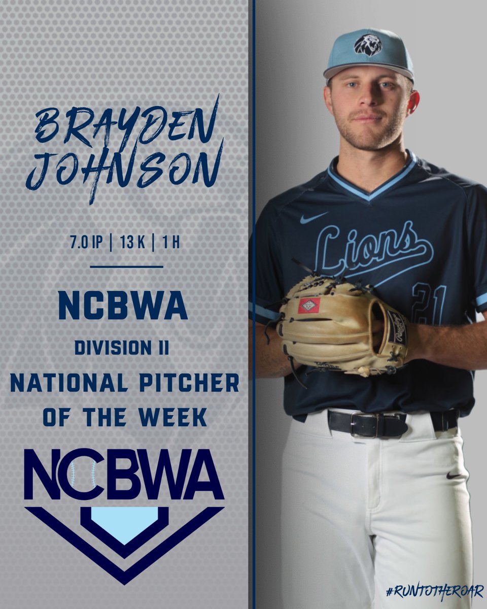 Another award for Brayden Johnson, as he was named the <a href="/NCBWA/">NCBWA</a> Division II National Pitcher of the Week!

#RunToTheRoar