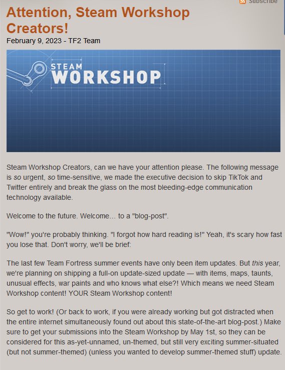 RED ALERT  RED ALERT!

THERE IS A TF2 UPDATE COMING. 
ALL SYSTEMS GO
HYPE TRAIN ENGAGED 

WE ARE AT DEFCON 1 GENTLEMEN