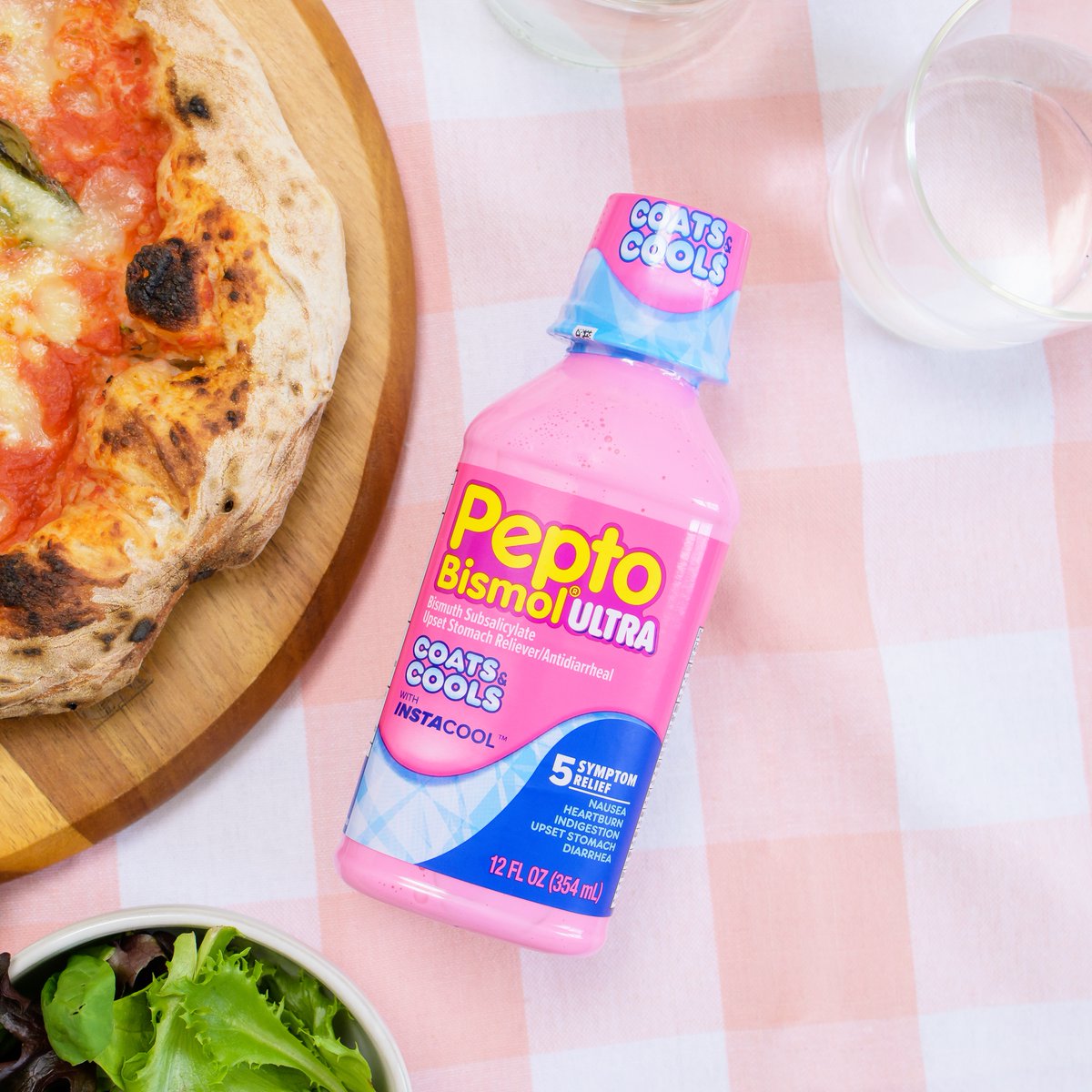 On National Pizza Day, your head says, “one more slice,” but your stomach says, “absolutely not.” Pepto Bismol Ultra with InstaCOOL coats, & cools your stomach for fast and effective relief—even on National Pizza Day 🍕🍕 . . . Use as directed. Keep out of reach of children.