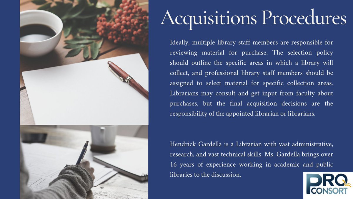 ProConsort's tweet image. -Acquisitions Procedures in Academic Libraries

A Developed Collection By Gretchen Hendrick Gardella is a Librarian with administrative, research, and vast technical skills. Ms. Gardella brings over 16 years of experience working in academic and public libraries .

#books