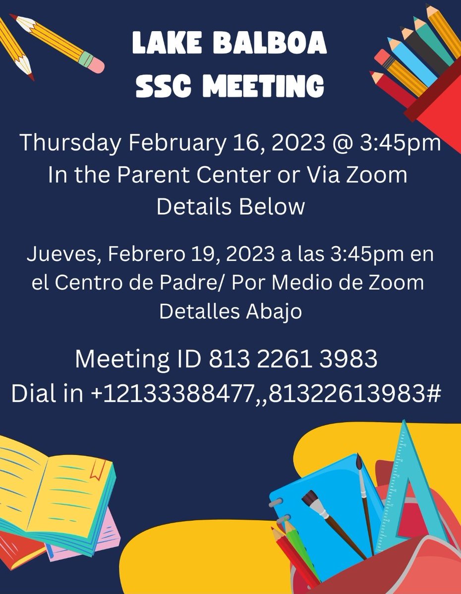 lakebalboaprep's tweet photo. School Site Council meeting next week. Join us in the #parentcenter or via #zoom. @LASchools @LASchoolsNorth @ResedaCOS @ScottAtLAUSD #SSC #schoolsitecouncil #LAUSD #lakebalboa #title1 https://t.co/t2Bc6FsWoA