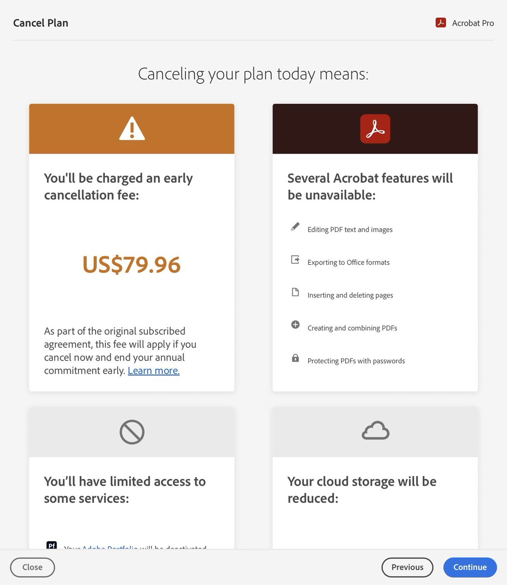 techbuddhist's tweet photo. Was this always the case with @Adobe or is it new? Either way it’s unethical. In November my wife started a trial  for $19.99 a month access to Acrobat. Forgot to cancel after realising she didn’t need it. Turns out there’s a sting in the tail! #Adobe #Software #SharpPractice https://t.co/b4CiwkuZgi