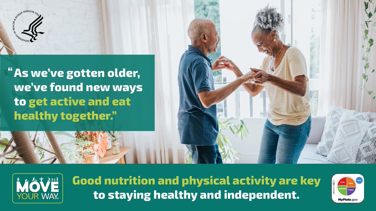 girlshealth's tweet photo. Inspire older adults in your community to #StartSimpleWithMyPlate and
#MoveYourWay! Share John and Patty’s tips on how they eat healthy and get active together: https://t.co/RIujDtQQpI #DietaryGuidelines https://t.co/BDMoYpDeMT
