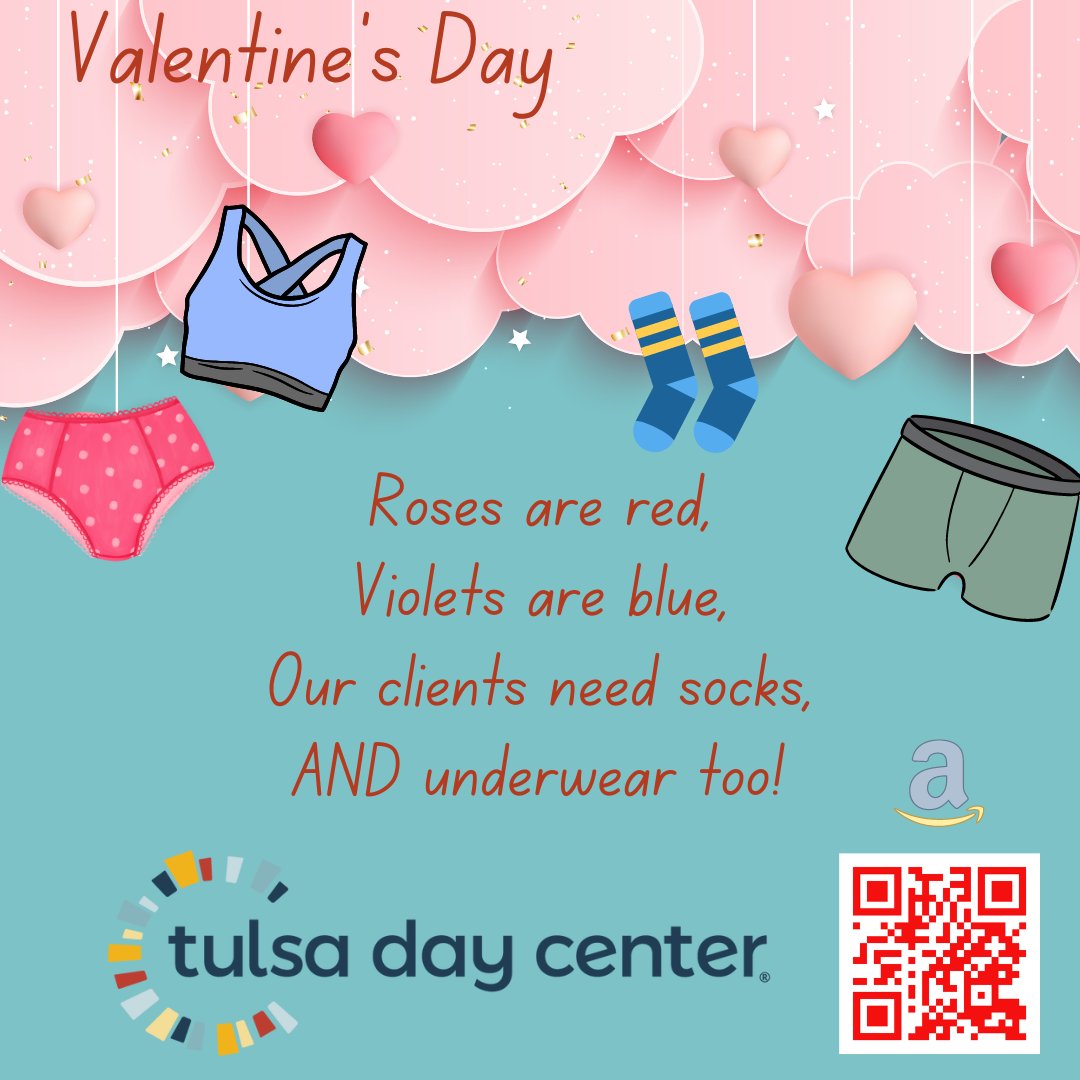 Tulsa Day Center (@tulsadaycenter) on Twitter photo #valentinesday2023 is just around the corner! How about you do something different this year? Get together and pick out some socks and underwear for our clients! Please share the love! Here is the Amazon link: a.co/ctJio3S
<a href="/HousingTulsa/">HousingSolutionsTulsa</a> <a href="/tulsaunitedway/">Tulsa Area United Way</a> #valentinesday2023 is just around the corner! How about you do something different this year? Get together and pick out some socks and underwear for our clients! Please share the love! Here is the Amazon link: a.co/ctJio3S
<a href="/HousingTulsa/">HousingSolutionsTulsa</a> <a href="/tulsaunitedway/">Tulsa Area United Way</a>