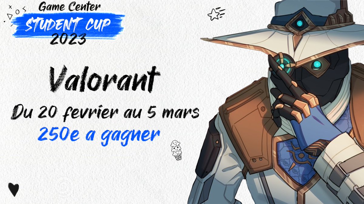 gamecenter_asso's tweet photo. 🛡️ STUDENT CUP 2023 🛡️

🐓 Poules : 20 et 22 février
👉 Play-offs : 25 février
👉 Demi-finale : 26 février
🏆 Finales : 01 et 05 mars
⚔️ 5v5
🥇250€ 

⚠️ Minimum 16 équipes pour maintenir le tournoi

#StudentCup2023 #StudentCup #SC2023 #etudiant #Students #tournoi #VALORANT https://t.co/McgZiJH5Ys