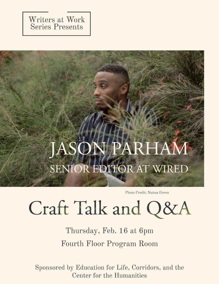 CFHLoyola's tweet photo. Next Thursday, Jason Parham will be visiting Loyola to talk about his work as a writer and editor at @wired. He will also share information about his career path and be available to answer questions.  More details on the flyers below! https://t.co/Cl2kbK0nGw