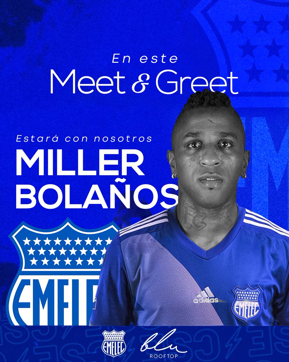 blurooftopec's tweet photo. ¡#MillerBolaños en #BluRooftop! 💙✨

No te quedes sin vivir la experiencia de conocer al jugador en este Meet&amp;Greet💙

Cover: $100 de los cuales $35 son consumibles✨

Reserva ahora📱0990772823

¡Los mejores momentos los vives en Blu! ✨

 #meetandgreetcse #millerbolaños #cse https://t.co/8AQrPlNtDY