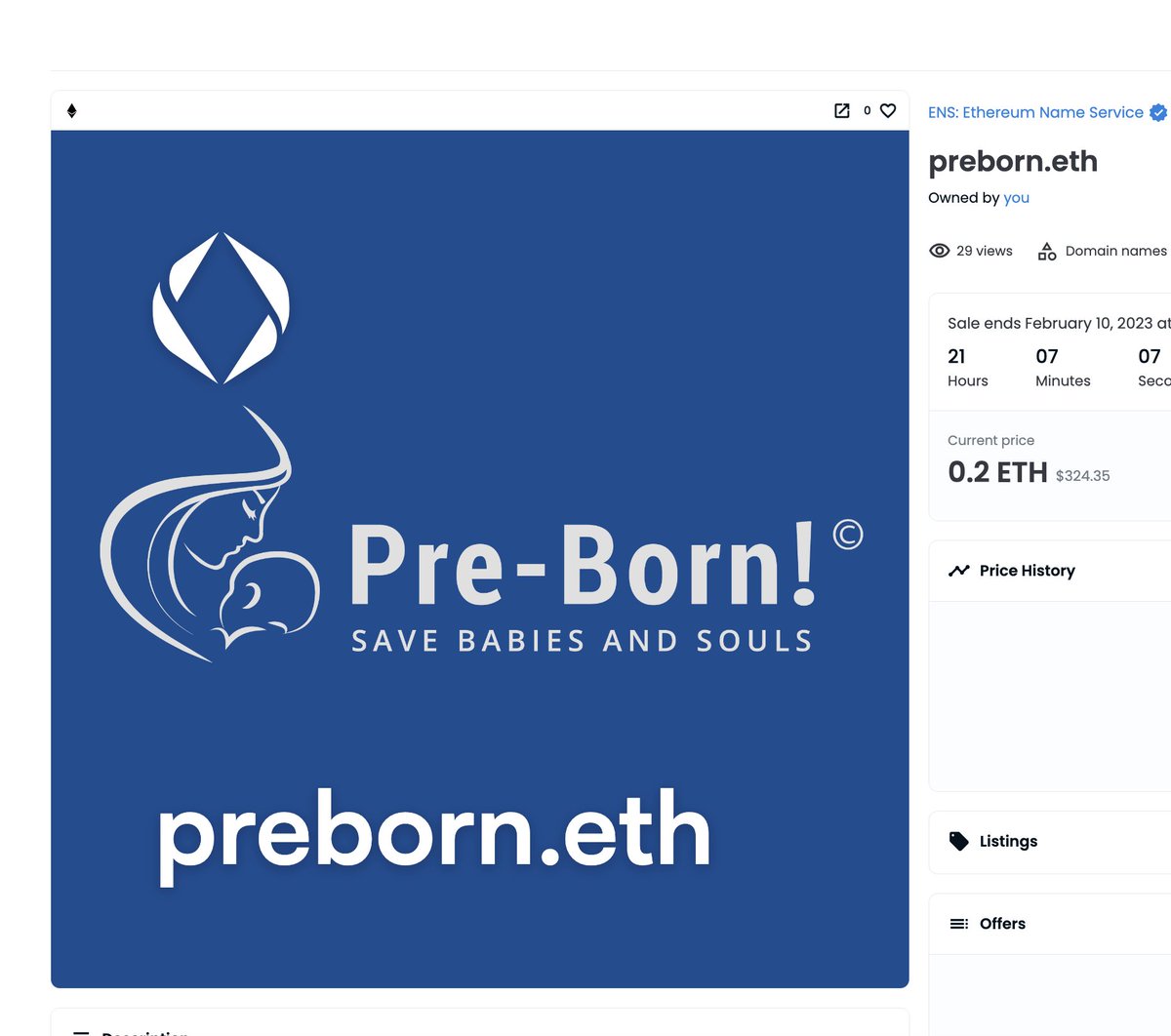 CollinsCustomIP's tweet image. #BanksyLand.eth , smooth ens play 0nLy 0.1 (it's a traveling circus not associate with the artist)
opensea.io/assets/ethereu…
#Preborn.eth - gets massive donations thru conservative radio, will need ENS , 0.2