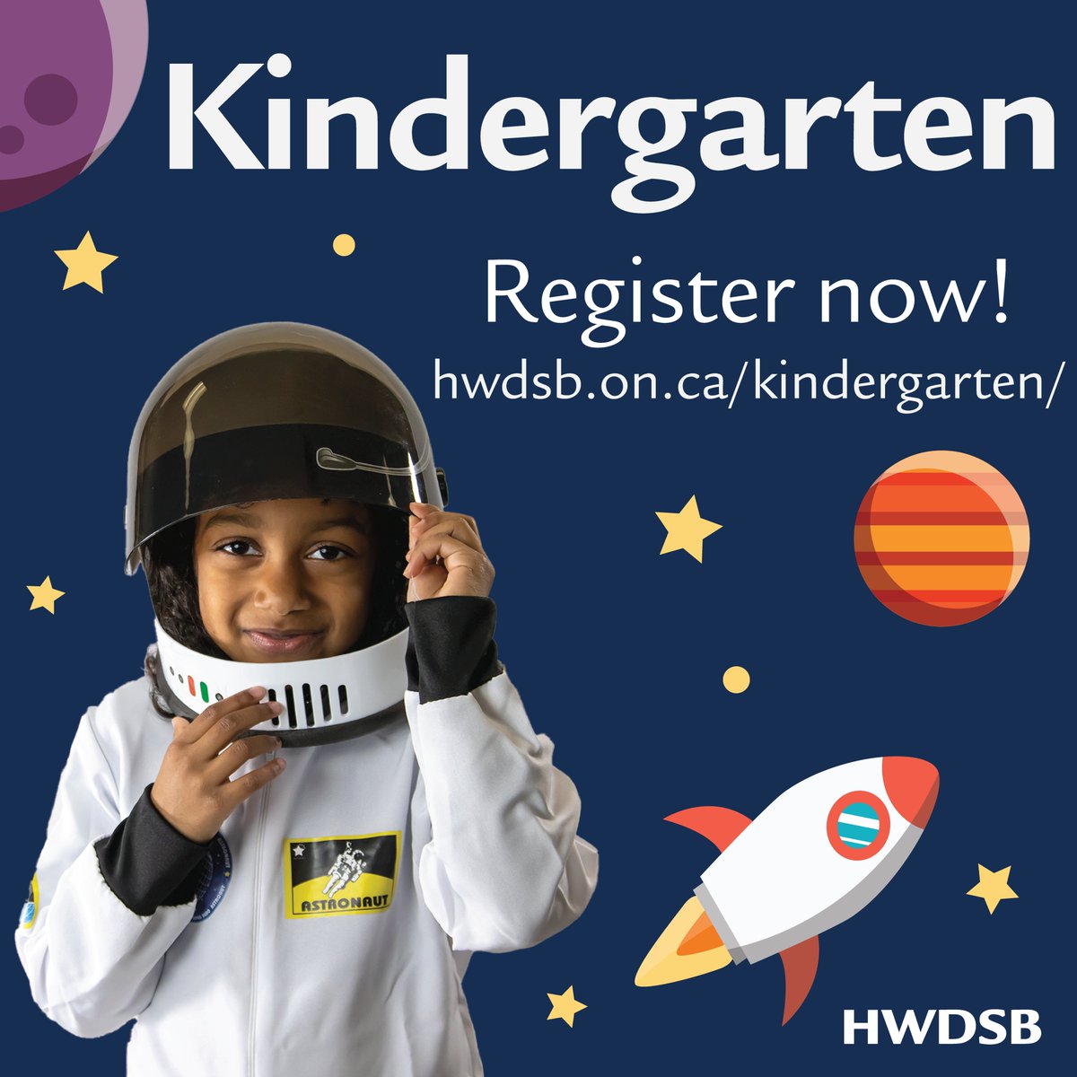 A reminder that Kindergarten registration is now open for the 2023-2024 school year! 🚀📚🖍️

Thank you to all families who have already registered. We look forward to welcoming you to HWDSB!

Register for Kindergarten: hwdsb.on.ca/kindergarten/