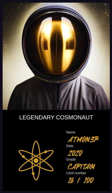 atmon3r's tweet photo. I just mint my #LegendaryCosmonaut 🔥
Collection on @StargazeZone, can be minted here ⬇️

https://t.co/qfiy8v5qSy

#Nft #Cosmos ⚛️ https://t.co/hBzL1LklIf