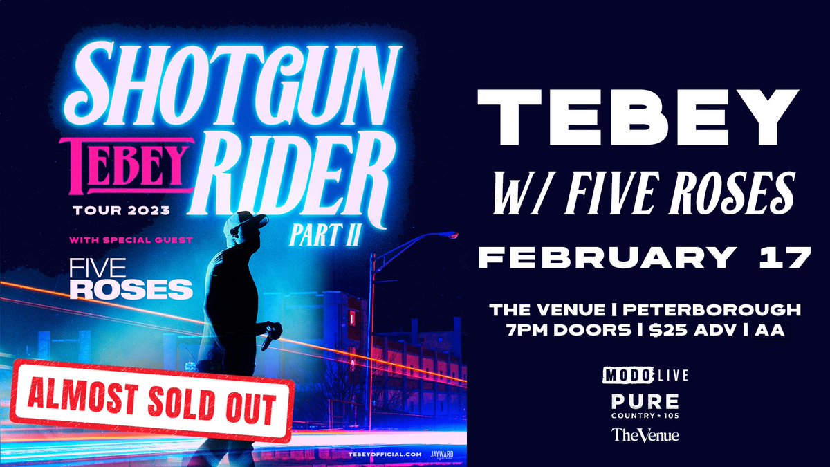 modo_live's tweet photo. PTBO! 💥 @Tebey's hometown show has less than 100 tickets remaining! Don't miss it next week on February 17 at @VenuePtbo! Get your tickets now: https://t.co/D1zWxis0KO 🎟️

#Tebey #TebeyMusic #Country #CountryMusic #PTBO #Peterborough #PtboKawartha #Ptbo #theKawarthas https://t.co/Og2LOYHilL
