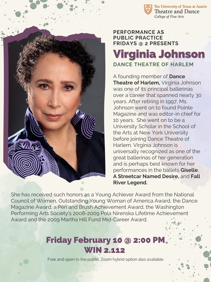 The acclaimed #dance company Dance Theatre of Harlem will make their Austin debut at <a href="/tpapresents/">Texas Performing Arts</a> this Friday! Learn more: bit.ly/3lnp3k6

Before the performance, stop by PPP's Fridays@2 for a conversation with artistic director Virginia Johnson: bit.ly/3YhWq69