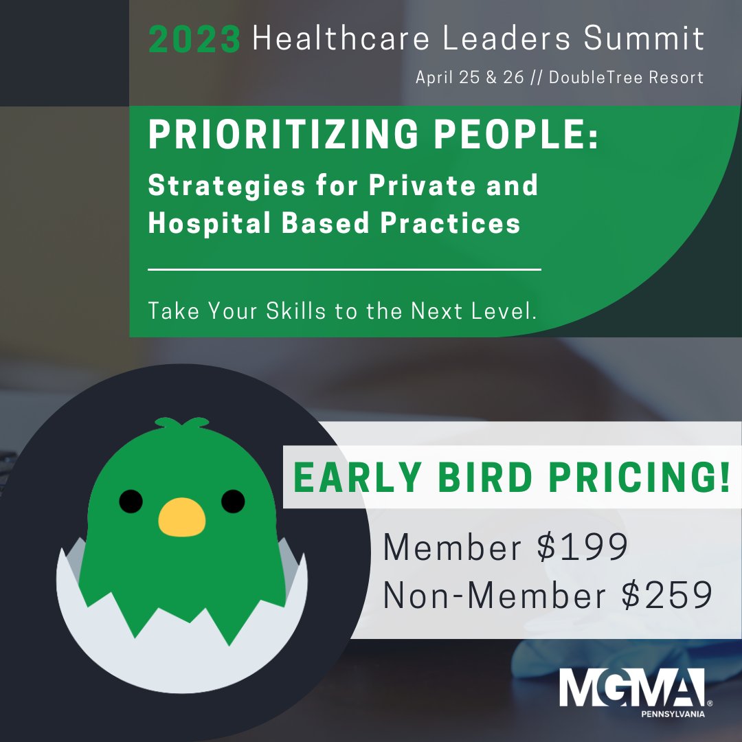 Tomorrow is the LAST day of early bird pricing for our 2023 Healthcare Leaders Summit. 

Register today: pennsylvaniamgma.com/2023-Conference