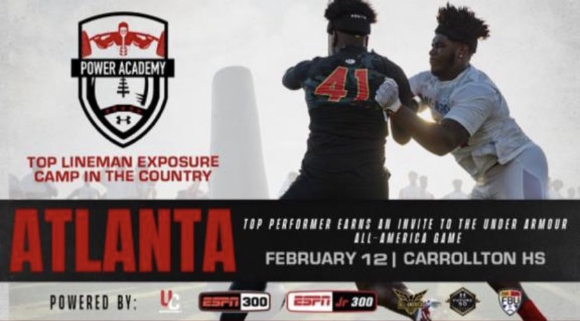 I would like to thank <a href="/CraigHaubert/">Craig Haubert</a> for the invite to compete with the best in the country at the Power Academy can’t wait to be in Atlanta!! <a href="/AABonNBC/">Navy All-American Bowl</a> <a href="/UANextFootball/">All-America Game</a> <a href="/TheUCReport/">Billy Tucker</a> <a href="/FBUAllAmerican/">#FBUAllAmerican</a> <a href="/espn/">ESPN</a> <a href="/DemetricDWarren/">Demetric D. Warren</a> <a href="/TomLuginbill/">Tom Luginbill 🇺🇸 🏈</a>  <a href="/craftinglinemen/">Torrian Wilson</a> @HOLD2017 <a href="/DraughnFB/">Draughn Football</a>