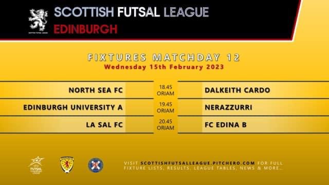 Next Weeks Fixtures 
Northsea FCDalkeith Thistle Community Football ClubUniversity of Edinburgh FutsalNerazzurri Futsal ClubScottish Futsal League - Edinburgh