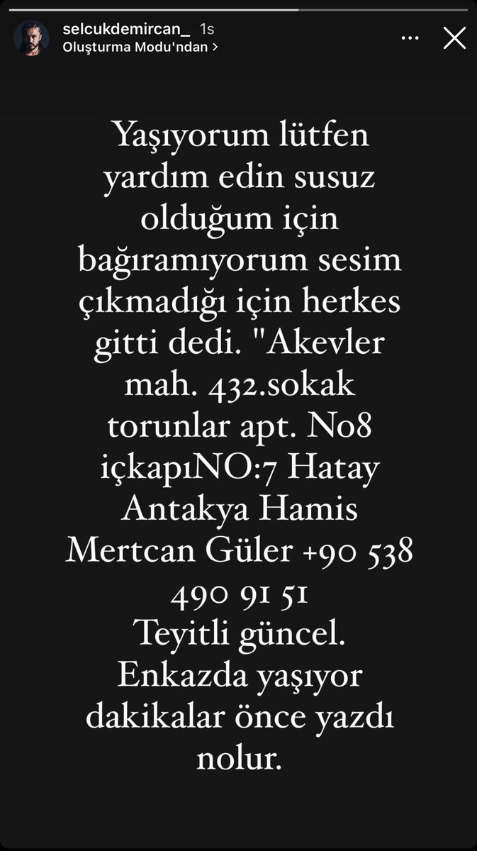 Acil yardım Hatay iskenderun <a href="/haluklevent/">Haluk Levent ( Ahbap Ekibi )</a> <a href="/OguzhanUgur/">Oğuzhan Uğur</a> <a href="/ahbap/">Ahbap</a> @ahbaphatay @afadabilgiver