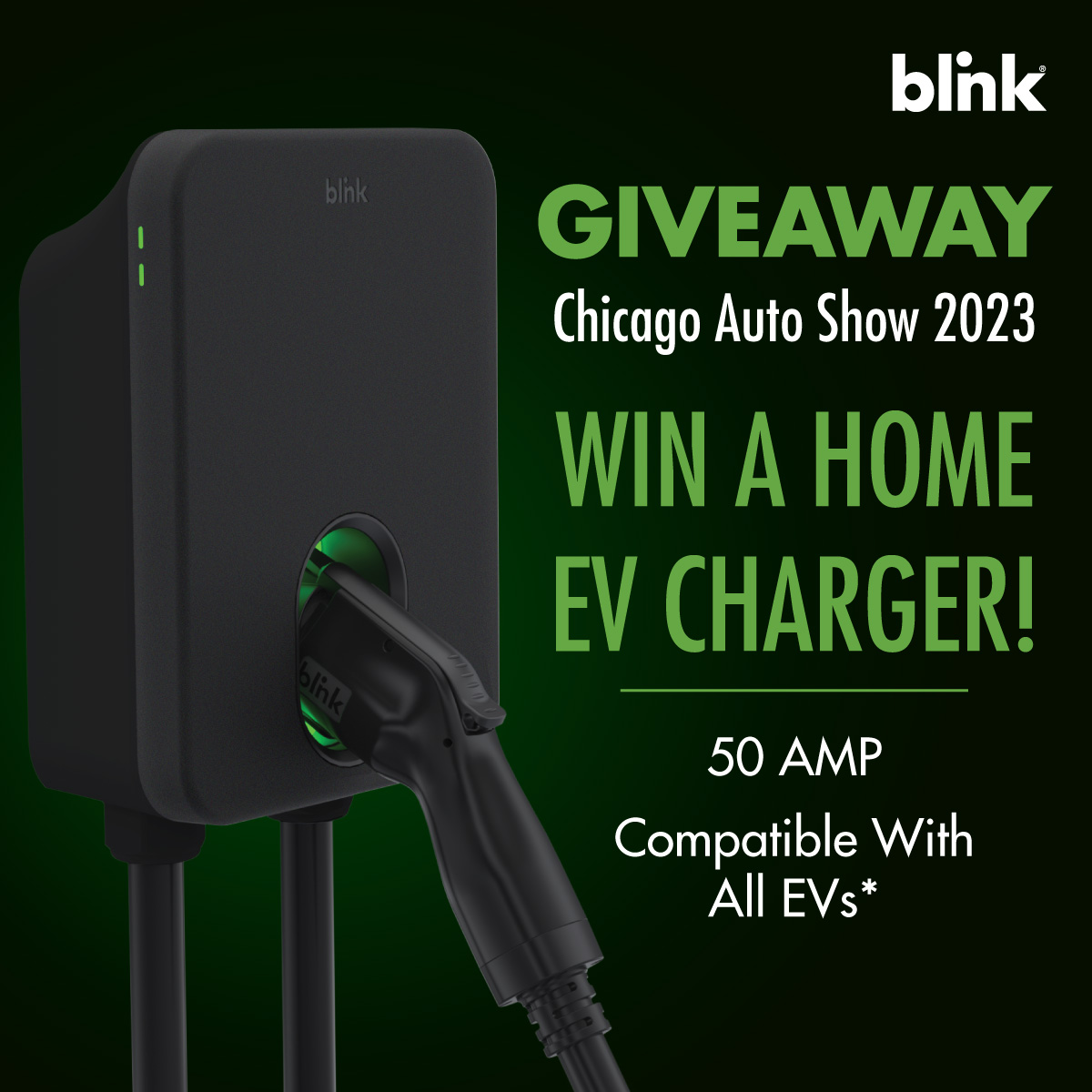 #𝙂𝙄𝙑𝙀𝘼𝙒𝘼𝙔 😎⚡️ #BlinkCharging is giving away an 𝐇𝐐 𝟐𝟎𝟎 Smart Home #EV Charger at the @ChiAutoShow‼️Make sure to attend the 𝘗𝘰𝘸𝘦𝘳𝘪𝘯𝘨 #𝘊𝘩𝘪𝘤𝘢𝘨𝘰 EV 𝘓𝘦𝘢𝘳𝘯𝘪𝘯𝘨 𝘊𝘦𝘯𝘵𝘦𝘳 as all visitors are eligible to win this residential charger @PoweringChicago