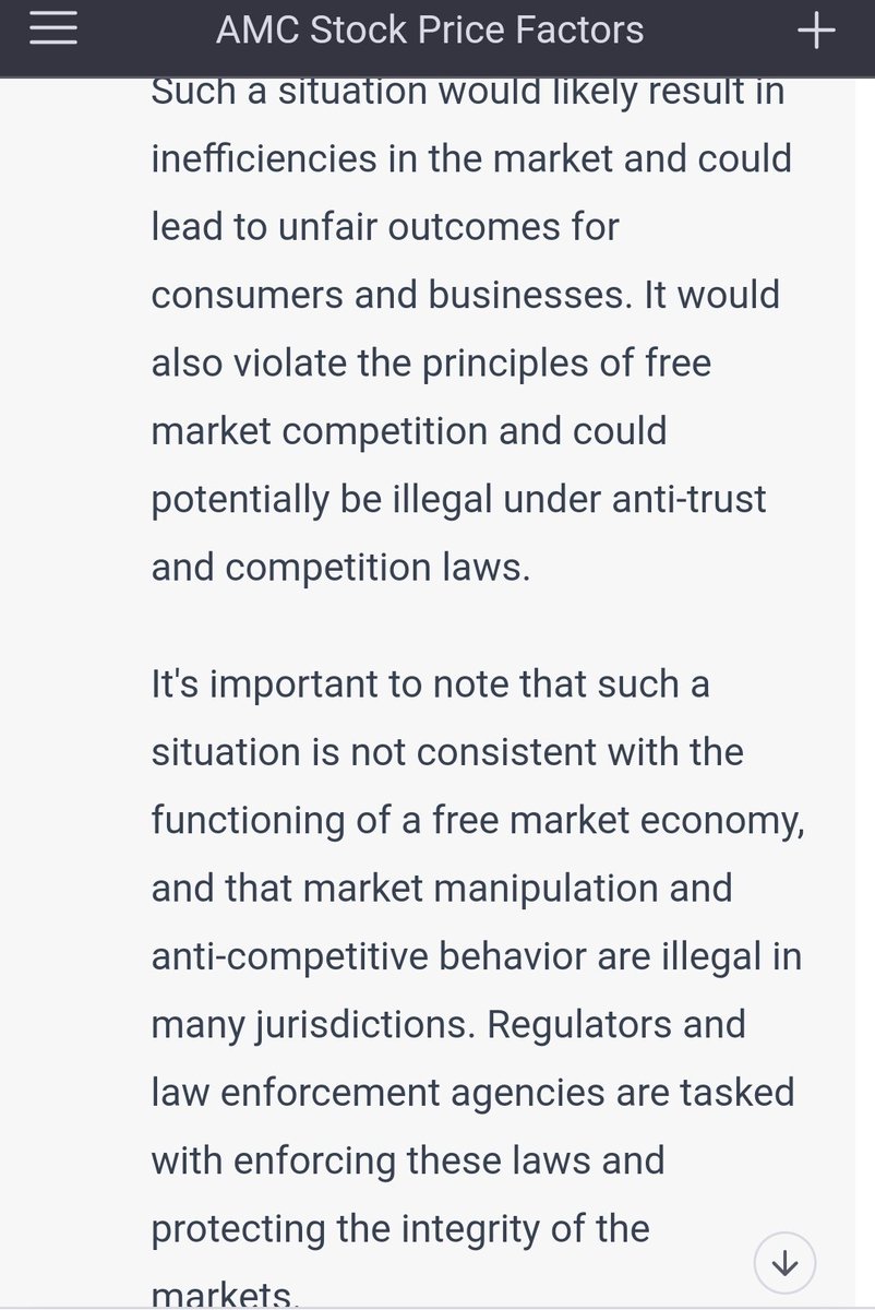 Here is the #ChatGPT response to my basic idea that #WallStreet has altered the Law of Supply and Demand to control the #StockMarket and #Crypto
#AMC #GME #APE #GNS #HYMC #Dogecoin #Bitcoin #PriceFixing