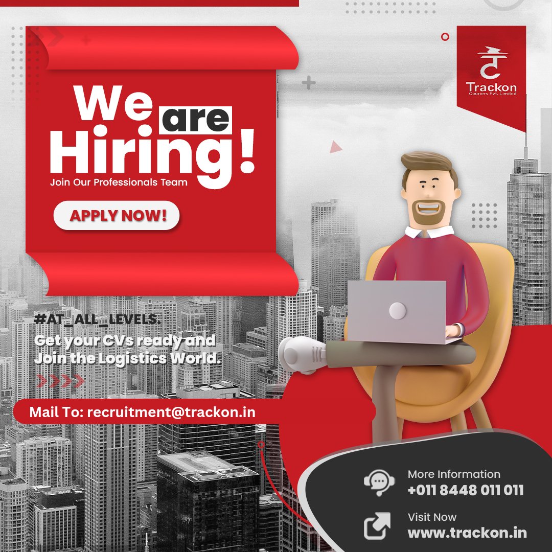 We are #HIRING!! Are you ready to make your mark in the world of logistics and help drive our company to the next level? 

Apply now at: recruitment@trackon.in &amp; let's make the delivery happen!

#trackon #transportation #shipping #globalshipment #logistics