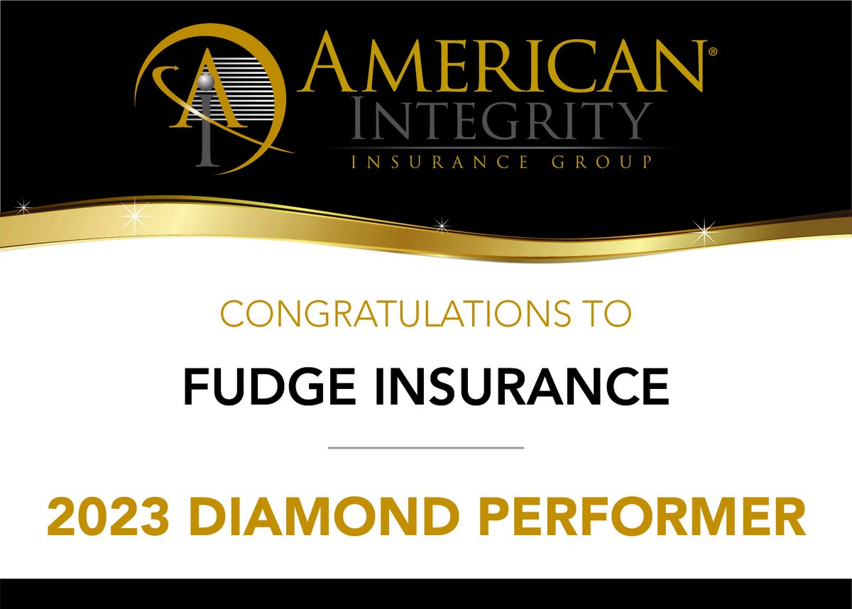 FudgeInsurance's tweet image. Proud to be named a 2023 Diamond Performer by @AmIntegrityIns!

 #americanintegrityinsurance