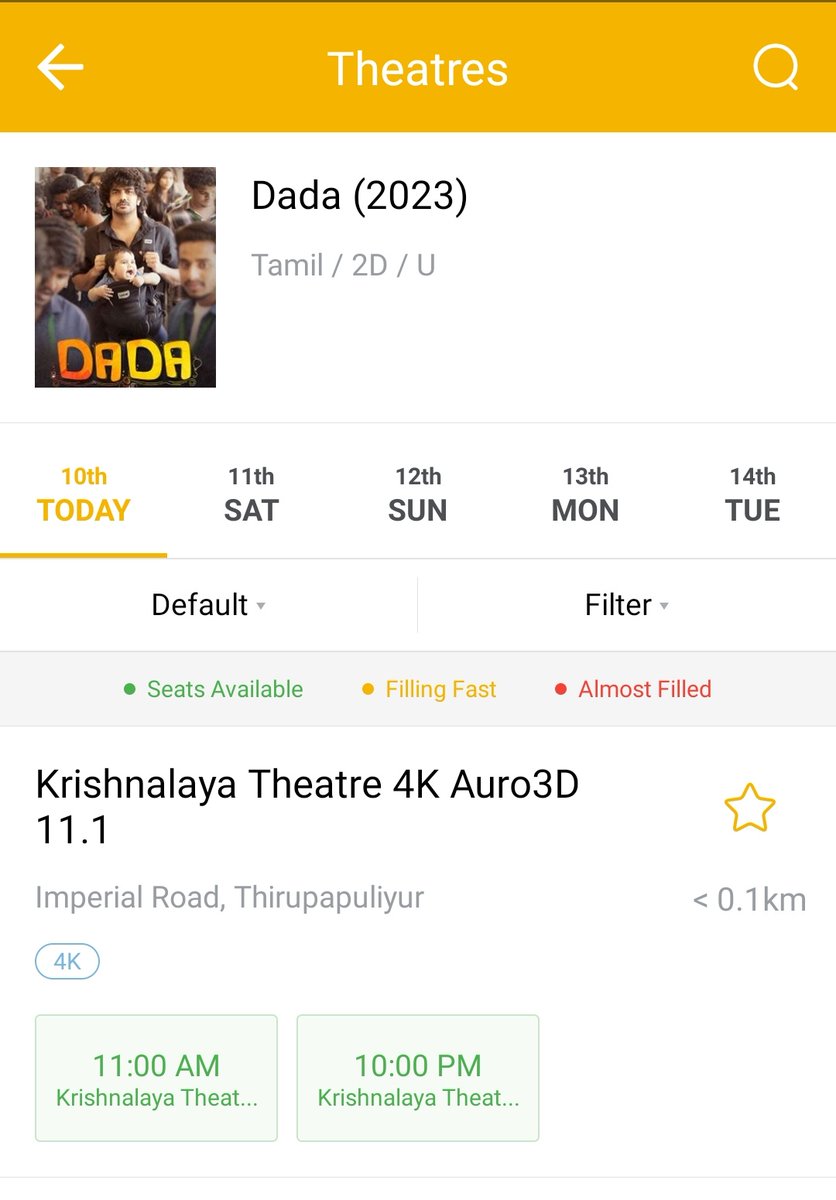 KrishnalayaTN31's tweet photo. #Dada #DadaFromFeb10 #DadaFromTomorrow #DadaSneakPeek #DadaBookings @Kavin_m_0431 @RedGiantMovies_   DAILY 2 SHOWS 
11.00AM &amp; 10.00PM
Best wishes team #Dada 👍🔥 https://t.co/GXogowD9Jv