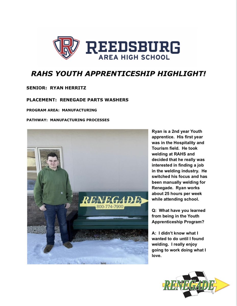 DaveAnliker's tweet photo. Youth Apprenticeship Highlight!  Congratulations Ryan Herritz!!  #ReedsburgPride https://t.co/ahL1fKn6YB