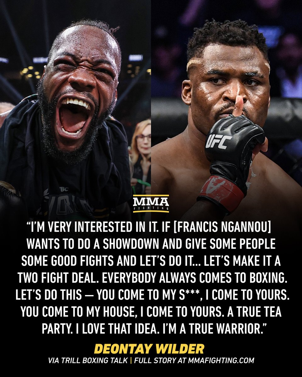 MMAFighting's tweet photo. Wilder. Ngannou. Boxing. MMA 😳💥

📰 https://t.co/sqHzUYuL3R https://t.co/1wZVb811bz