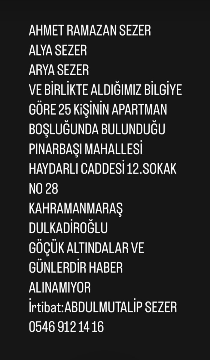 SultanKhrmn's tweet photo. @ProfDemirtas Binadan tekrar mesaj atıldı 21 kişi sağ olduklarını ilettiler lütfen yardım yönlendirin lütfen birşeyler yapın https://t.co/2kRQWqDyuQ