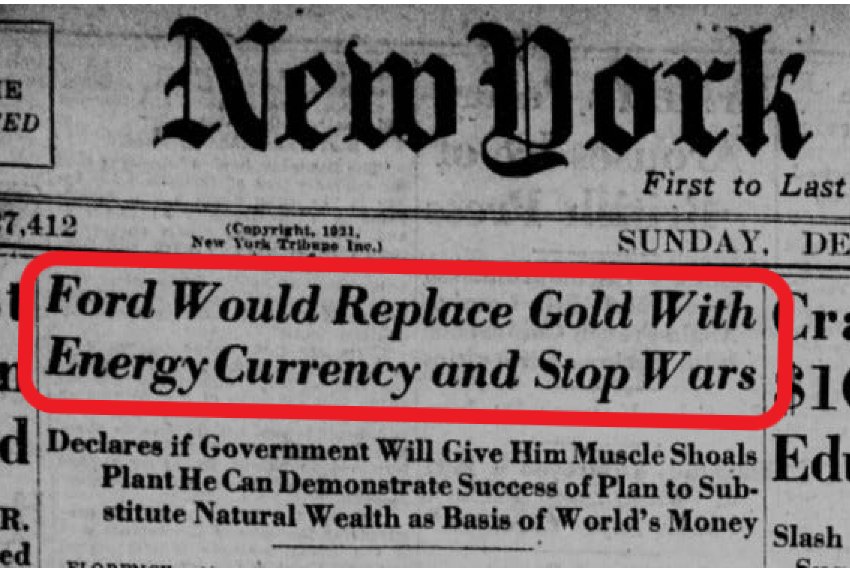 You've probably seen this 1921 New York Tribune article before. But have you read it? Here are some interesting quotes by Henry Ford on the energy-backed currency he envisioned...which #bitcoin is today👇