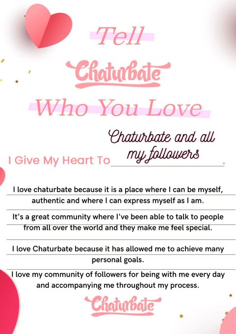 I love chaturbate and all my followers for your company and support for so many years. @Chaturbate #CBValentine2023<a href="/tag/cbvalentine2023"class="tags"><span>#cbvalentine2023</span></a>