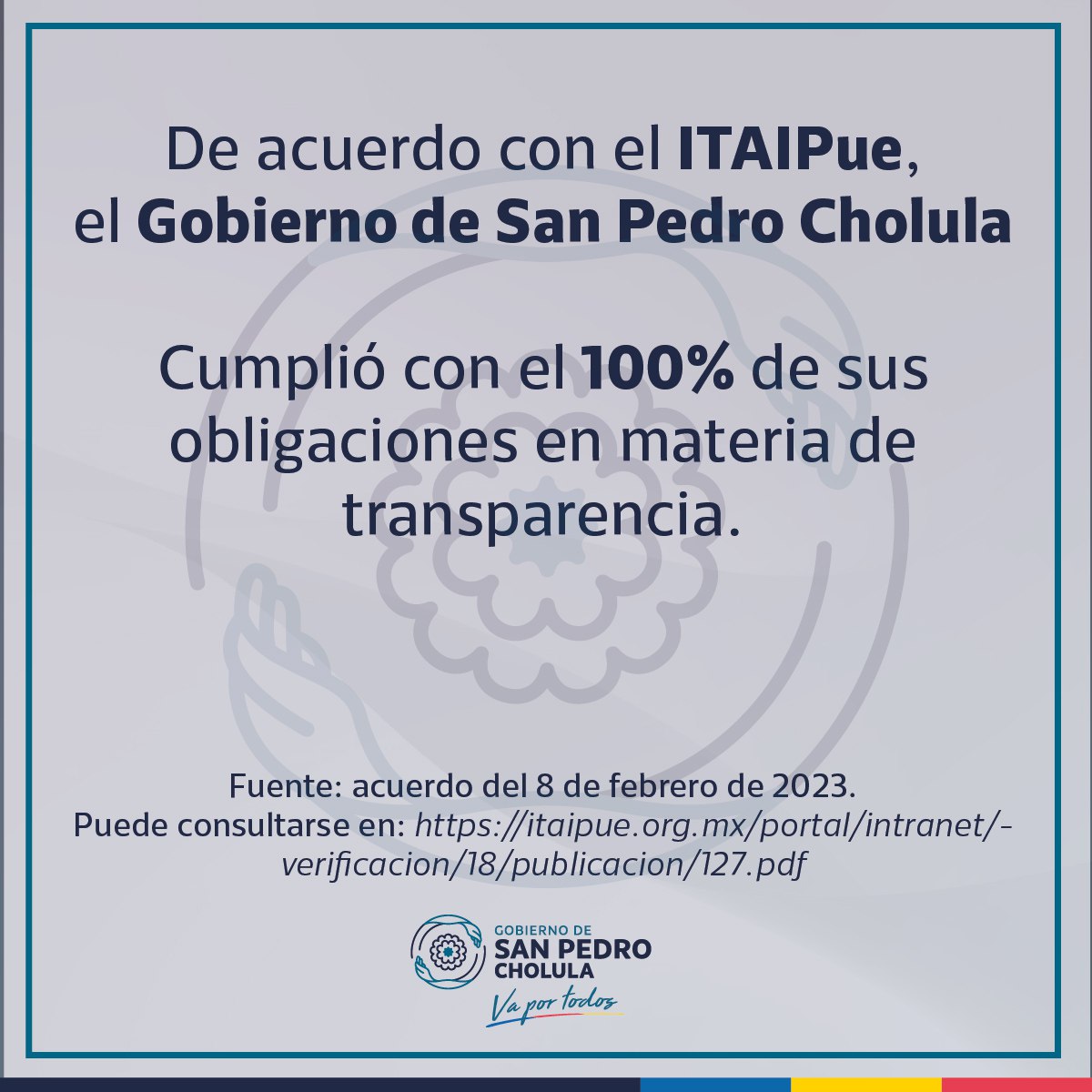 Paola_Angon's tweet photo. Tengo una ✅excelente noticia que compartirles:

El compromiso con la transparencia 🔎 y rendición de cuentas del @GobiernoCholula se refleja en el 💯% de cumplimiento en obligaciones, que nos informó el @ITAIPUE.

Aquí pueden ver el reporte completo 👉🏼https://t.co/ud5QJc6w5R https://t.co/Aero0UBTP8