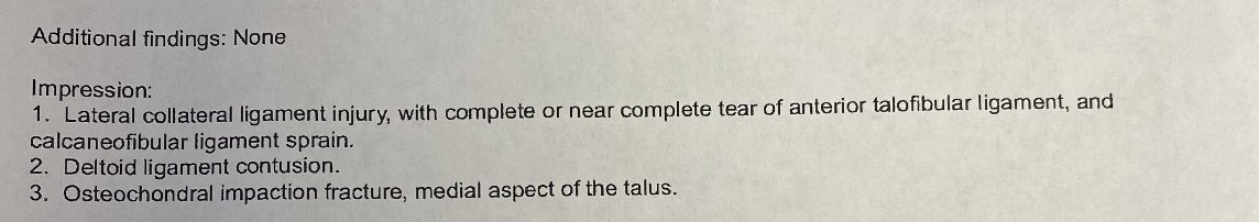 JayVeeBSE's tweet photo. Got an MRI done and got the results. My analysis was pretty accurate. Trying to recover in the most timely manner. I’ve been rice’ing and doing small ankle mobility movements at home. Anyone deal with similar injuries have any input on recovery etc? https://t.co/3MCSSzVbrR