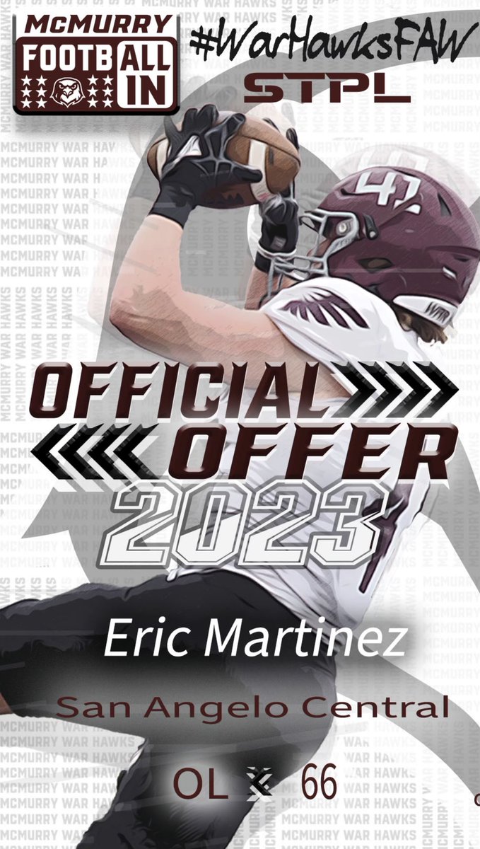 After a great talk with Coach Rau I am blessed to receive my first offer from <a href="/McMURRYFOOTBALL/">McMURRY FOOTBALL</a> <a href="/k_crane13/">Kevin Crane</a> <a href="/AngryOrangeFB/">San Angelo Central Bobcat Football</a> <a href="/ReganCrim/">Regan Crim</a> @mark_rau9 #goons