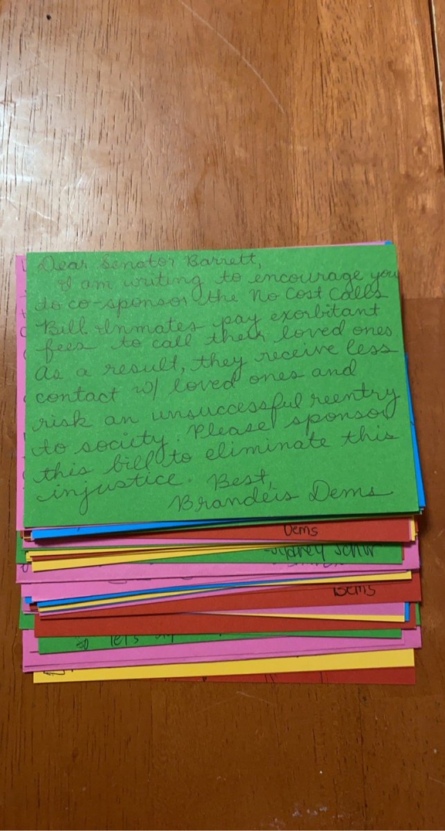 brandeisdems's tweet photo. yesterday we wrote 56 letters to @senatorbarrett urging him to cosponsor the No Cost Calls bill, S.1559, and there's definitely more where that came from !! https://t.co/Gh9d9Eps31