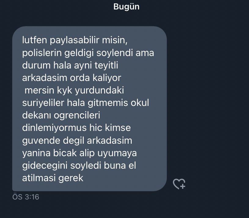 mersin kyk yurdundan hala suriyeliler gitmemiş kimsenin öğrencileri dinlediği falan yokmuş kızların can güvenliği yok! acil polis ekibi gönderilsin yardım edin, yayın‼️