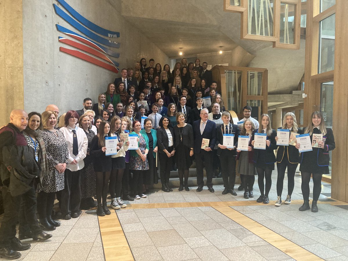 Inspiring afternoon at <a href="/ScotParl/">Scottish Parliament</a> for <a href="/VisionSchools/">Vision Schools</a> Awards Event. Proud to have these fantastic Holocaust Education Ambassadors represent <a href="/BishopbriggsAC/">Bishopbriggs Academy</a> as we received our Level 2 renewal Award, the first Scottish school to achieve this💫<a href="/MissJMcGee/">Miss McGee 🏰</a> <a href="/MissMcLaren_BA/">Miss McLaren</a> #proud