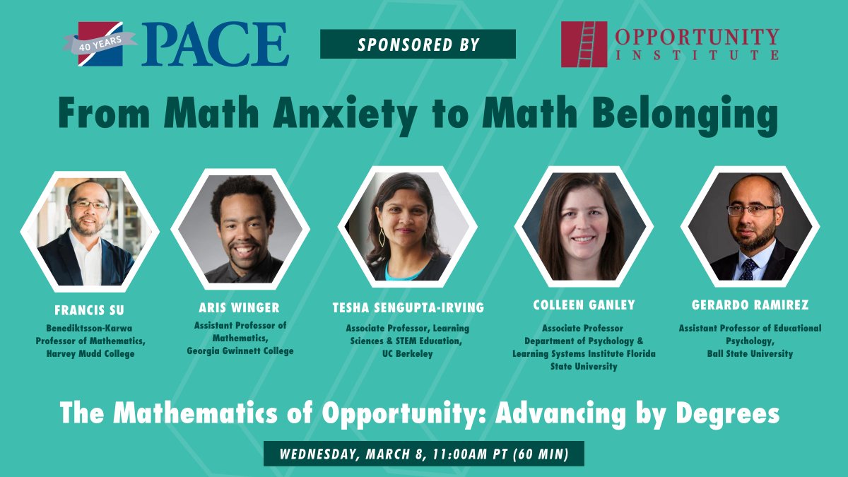 How does math #anxiety interfere with learning, and how it may intersect with racial and gender biases?

We're honored to have these experts explore how #instruction can be designed in ways that foster #math learning *and* math well-being. 

Sign up: bit.ly/3CL71xK