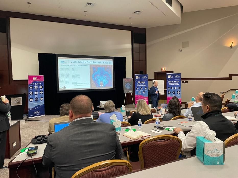 PKATech's tweet photo. A huge thank you to our Sponsors for an amazing #Enablement 2023 Kick Off.

@ArrowGlobal @HPE
@ArubaNetworks @HP @nutanix @Fortinet @AWNetworks

2023 is shaping up to be a banner year of building relationships and engineering success.

#LikeAWolf #PKAProud #Partner #Growth #Sales https://t.co/uEZnQq9gRg